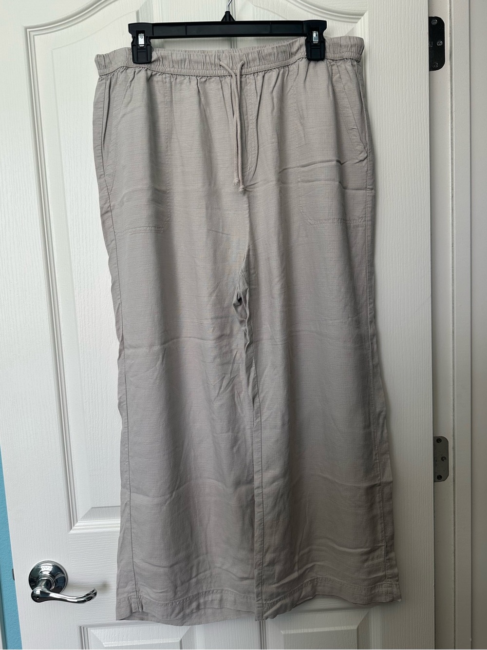 Splendid Beige Drawstring Wide-Leg Linen Pants